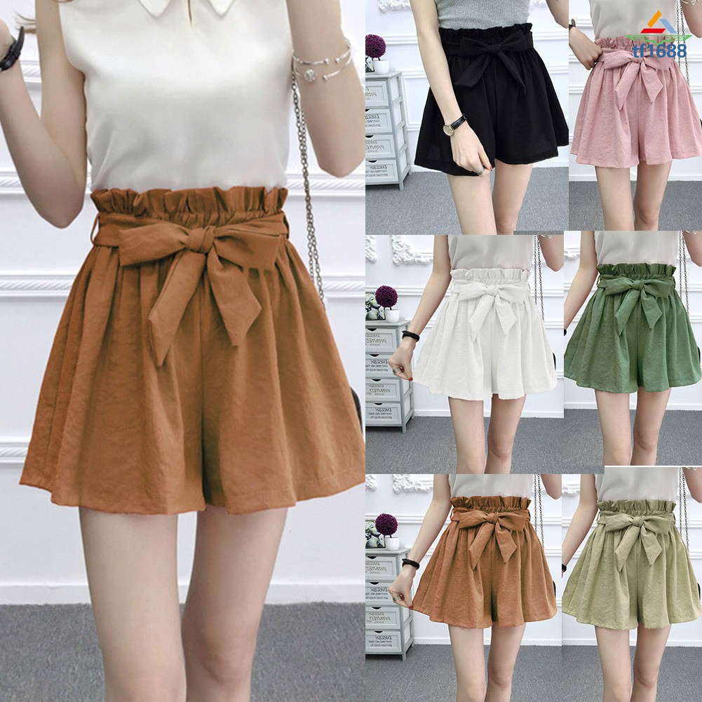 womens high waisted tie shorts