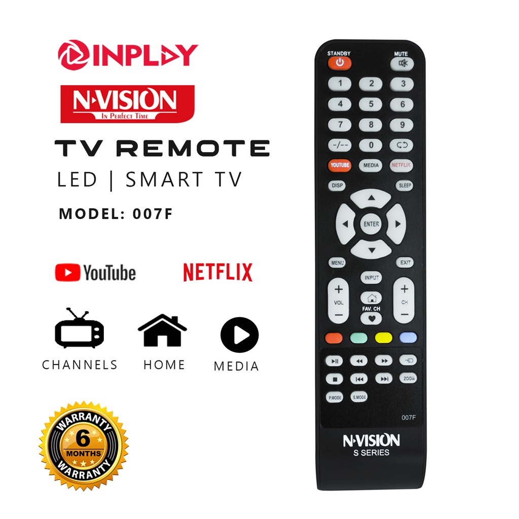 Inplay/Nvision Smart TV Remote control 007F Model Compatible also basic