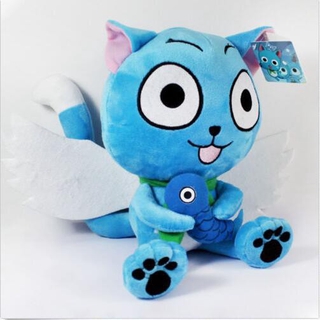 Fairy Tail Blue Happy Cat With Fish Anime Soft Plush Doll