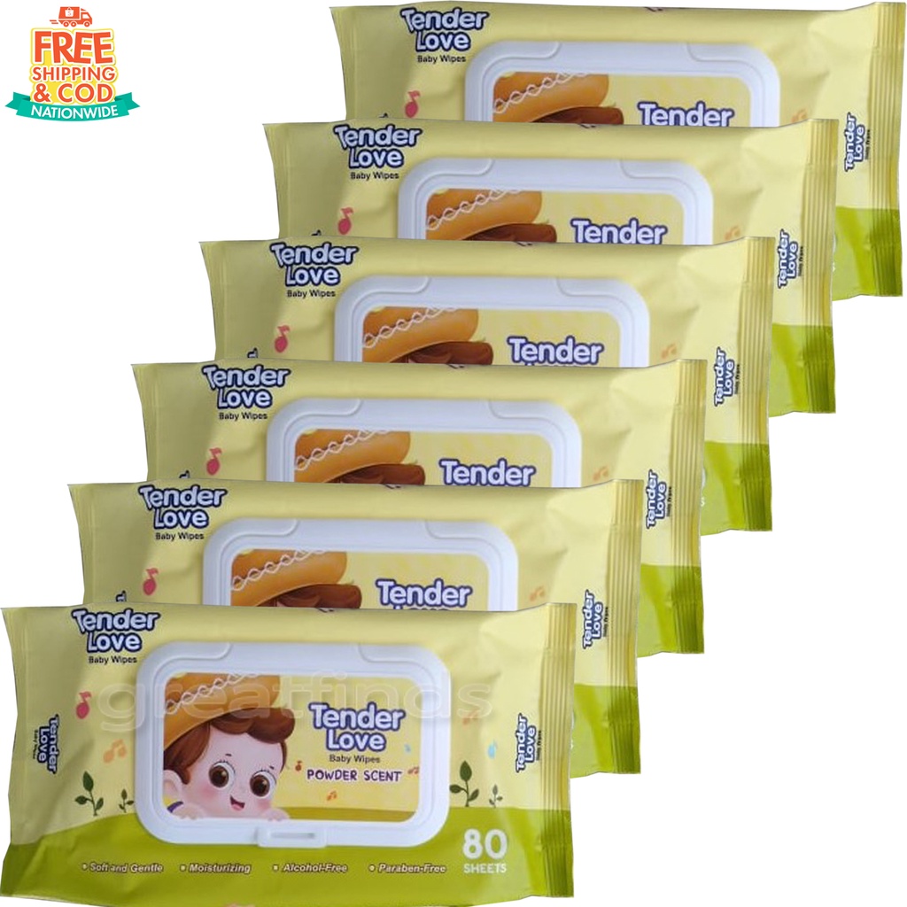 COD Set of 6 NEW Tender Love Baby Wipes with Lid Cover Powder Scent 80