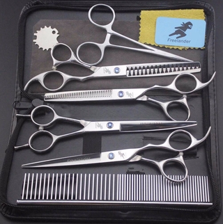 7 Inch Stainless Steel Pet Scissor Dog Cat Grooming Sets Curved Thinning Straight Shears Sharp Cutting Tools Kit With Comb