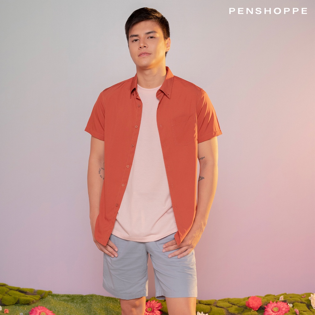 Easy Iron Short Sleeve Shirt For Men (Rust) Shopee Philippines