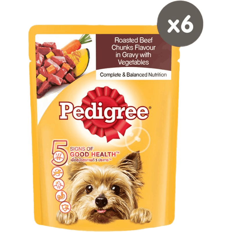 PEDIGREE® Roasted Beef Chunks Flavour with Vegetables Pouch Wet Dog Food Pack of 6 (80g