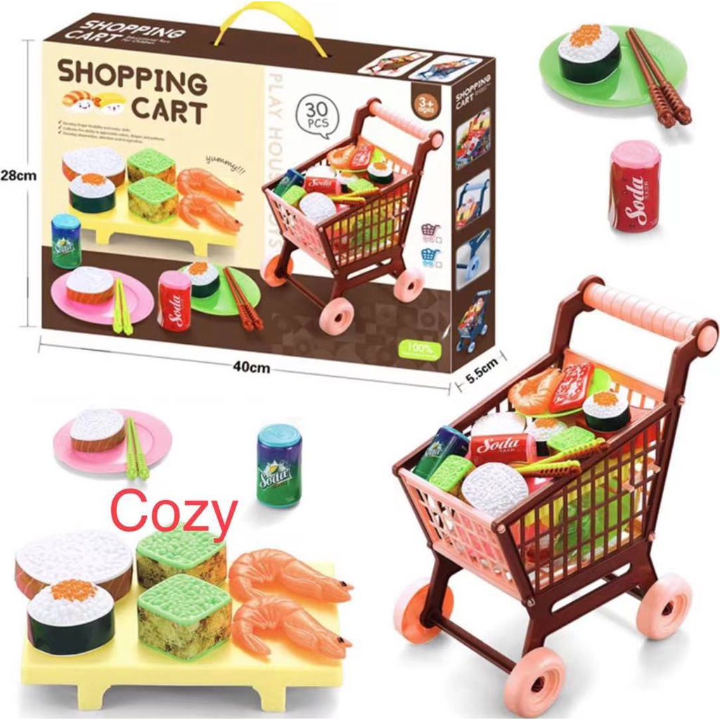 Toy Baby Color BLUE Shopping Cart Toys Vegetable Shopping Push Cart ...