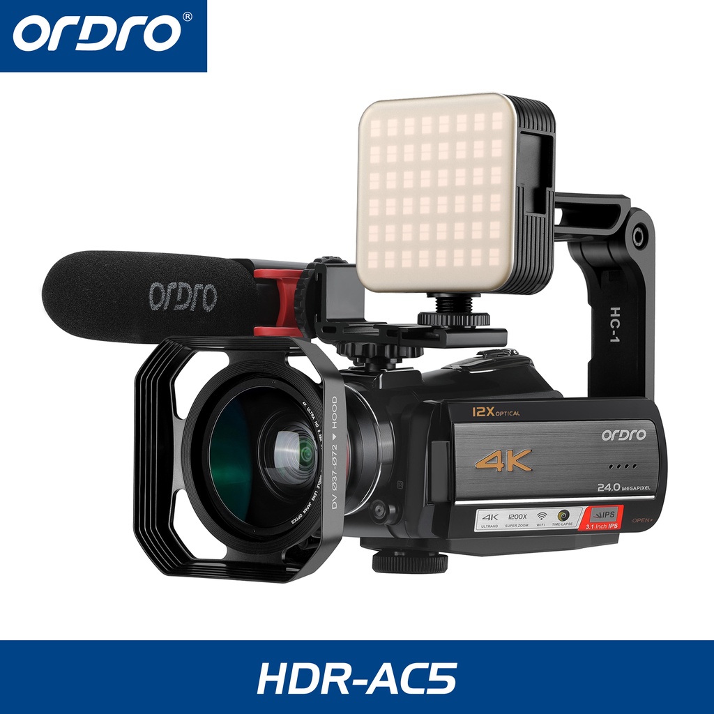 ORDRO HDR-AC5 4K 24MP 12x Optical Zoom Camcorder 1080P 60fps Digital ...