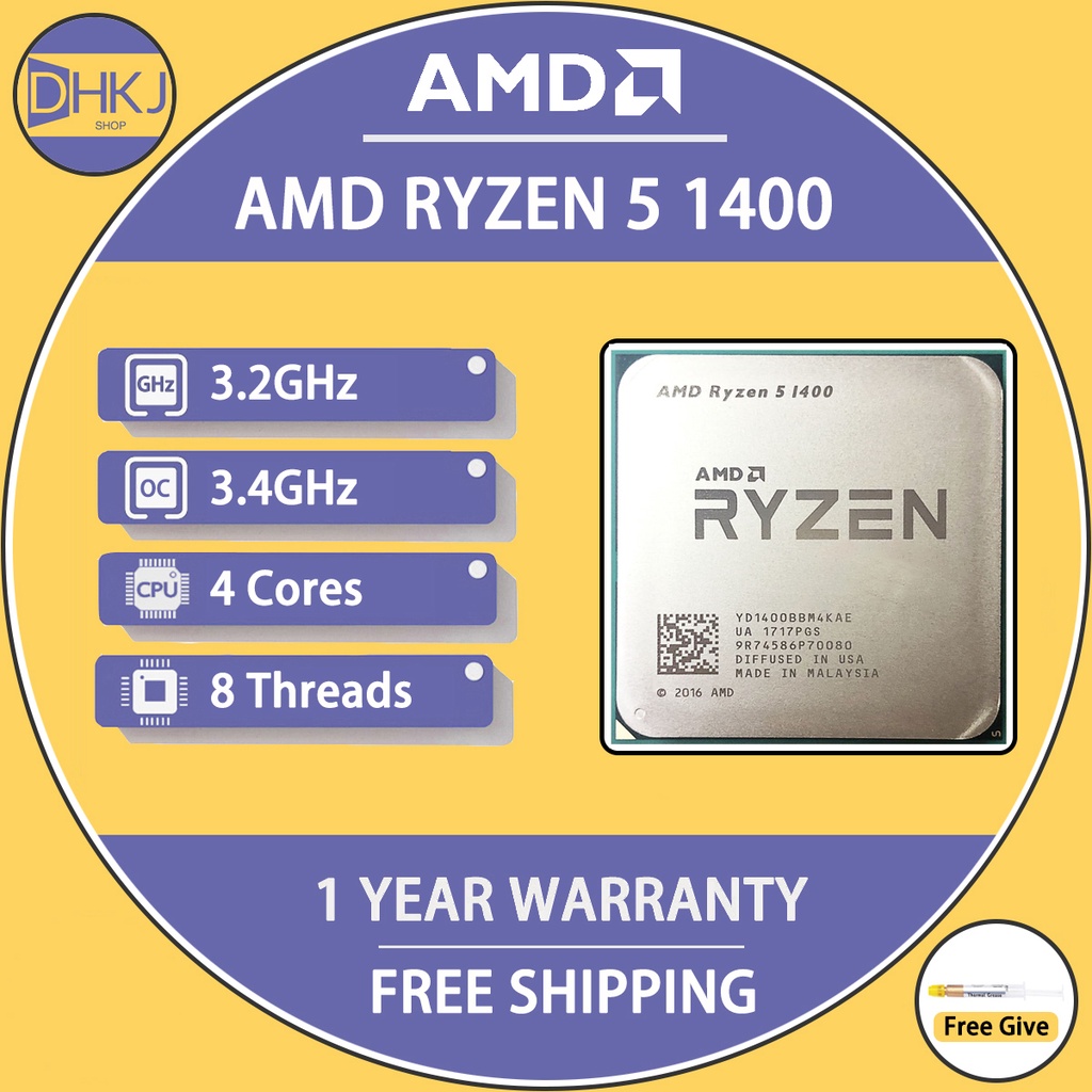 AMD Ryzen 5 1400 3.2 GHz Socket AM4 Boxed - Procesador