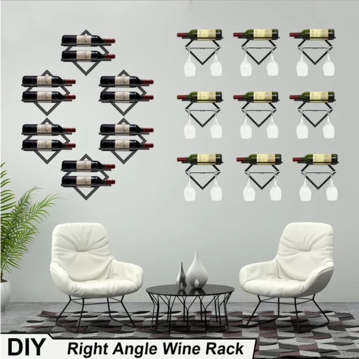【COD】Wall Mounted Iron Wine Rack Bottle Champagne Glass Holder Shelves Bar Fashion Creative Simple