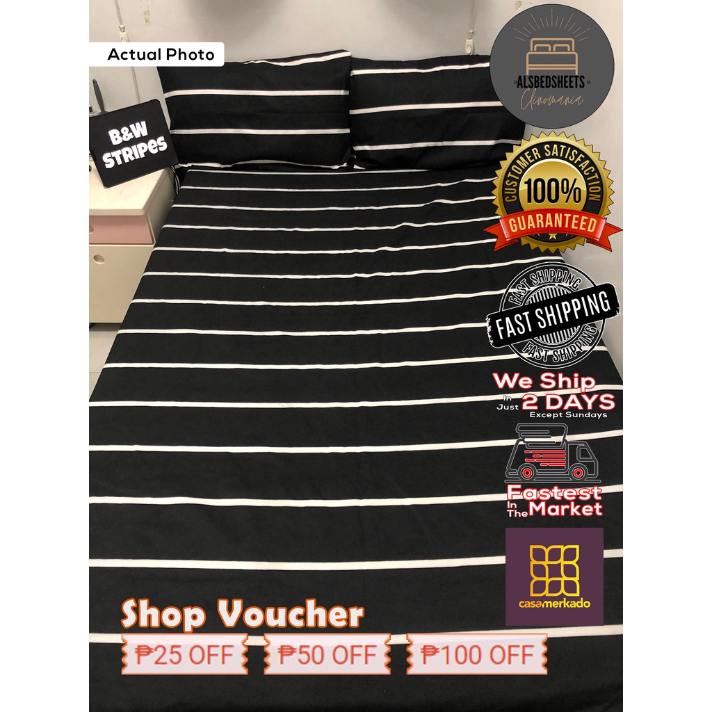Black And White Stripes Bedsheets 100 Premium Canadian Cotton Bedsheets 3 in 1 AlsBedsheets