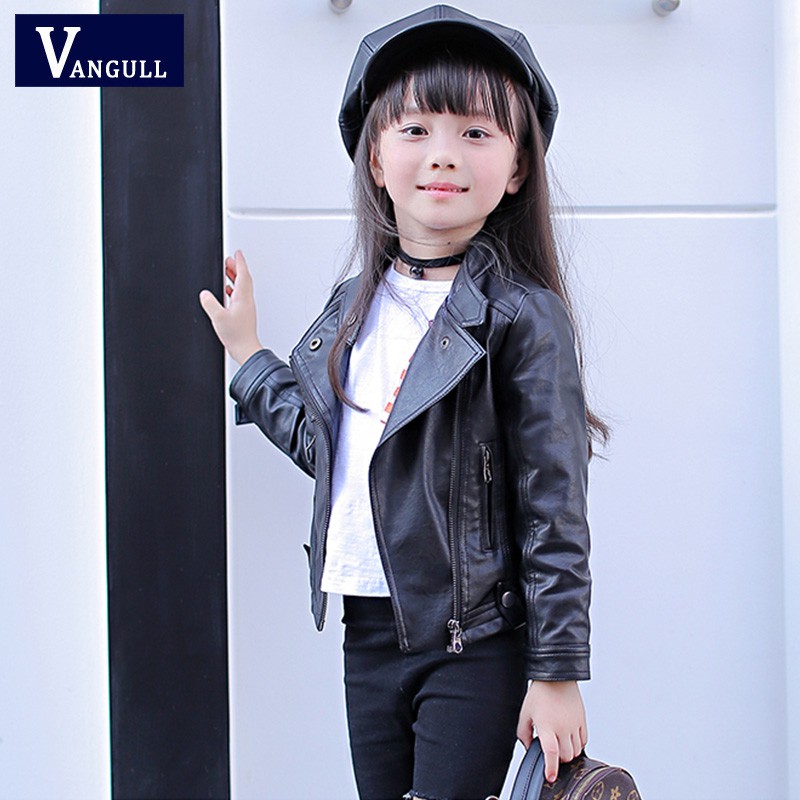 4-13Y 2019 spring pink Jaket kulit gadis Cute Kids PU Leather Jacket