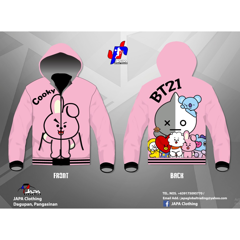 Sublimation Jacket with Hood - BT 21 Cooky Design (Pink) | Shopee