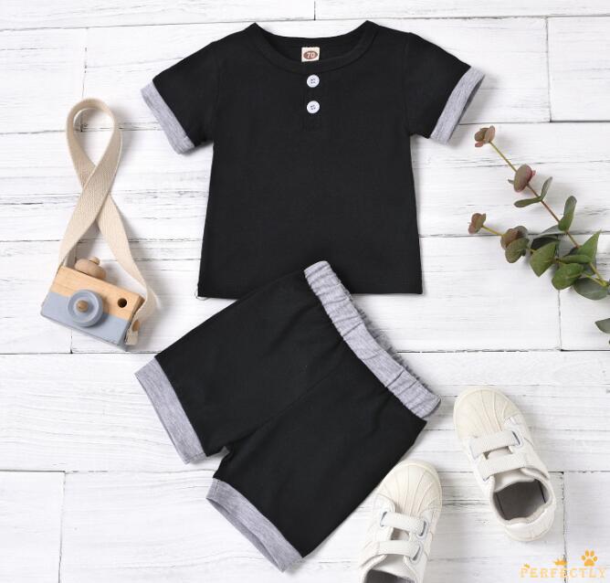 【COD】PFT-0-18 Months Newborn Baby Boys 2-piece Outfit Set Short Sleeve Color Block Tops+Shorts Set f