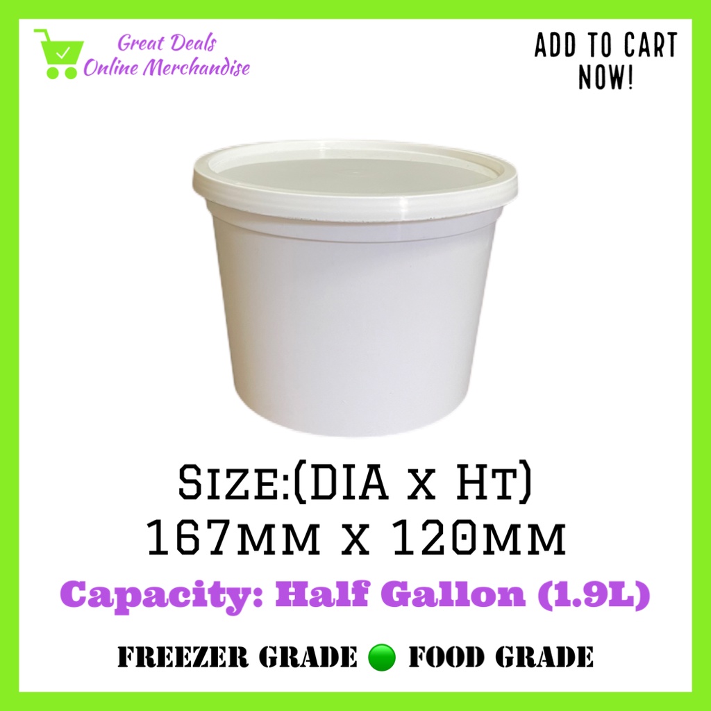 1.9L Round Ice Cream Container (Food And Freezer Grade) Shopee