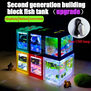 Mini Aquarium Betta fish Fighting Cylinder Rumble USB + LED Building block fish tank Spider Marimo