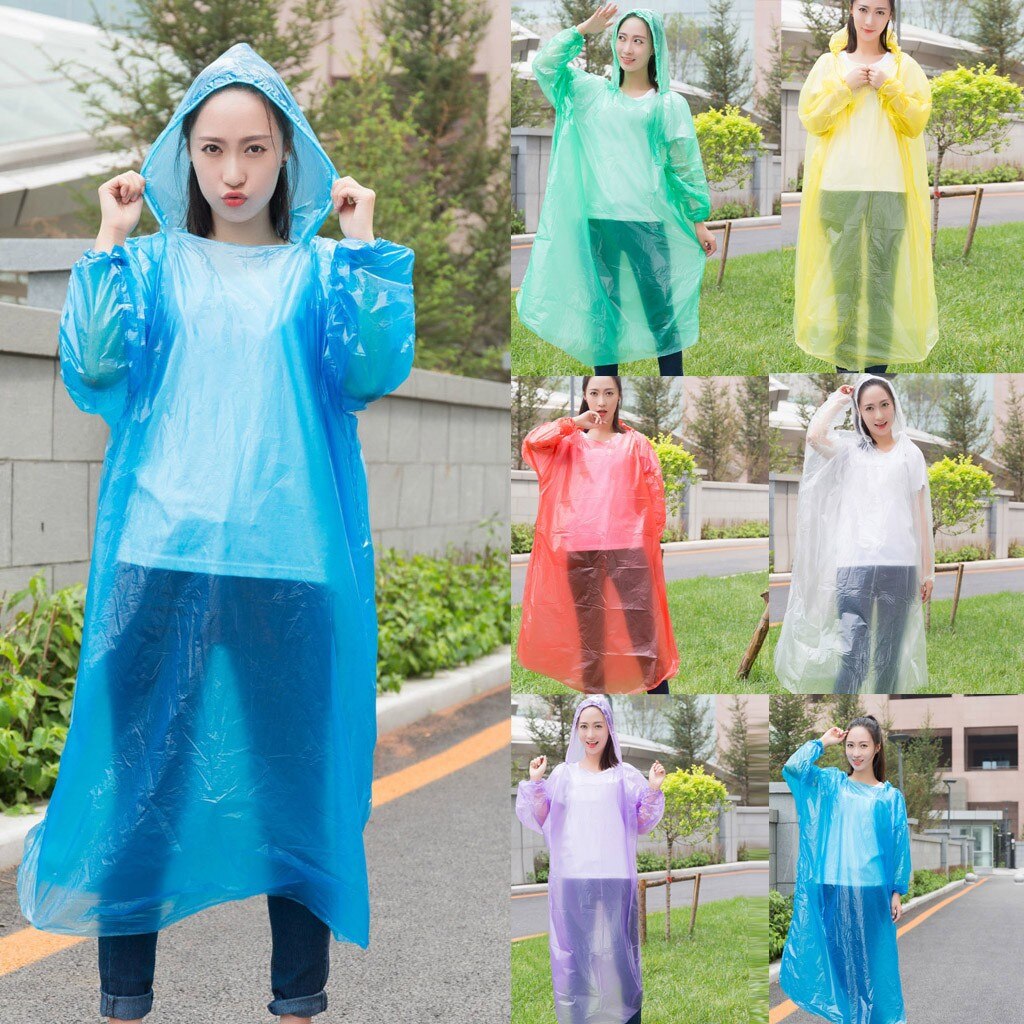 12 Pieces Disposable Rain Ponchos Disposable Emergency Rain Ponchos with Hood Plastic Clear Disposable Raincoat for Adults Men Women Hiking Camping Travel Theme Parks Outdoor 