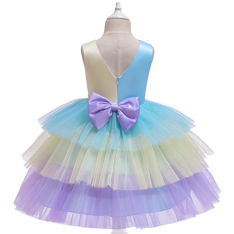 LOVI BABY New Style Unique Design Children's Clothing Color Matching Cake Princess Dress Middle Small Children Bow Performance Costume