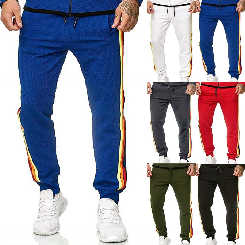 mens joggers with stripe down side