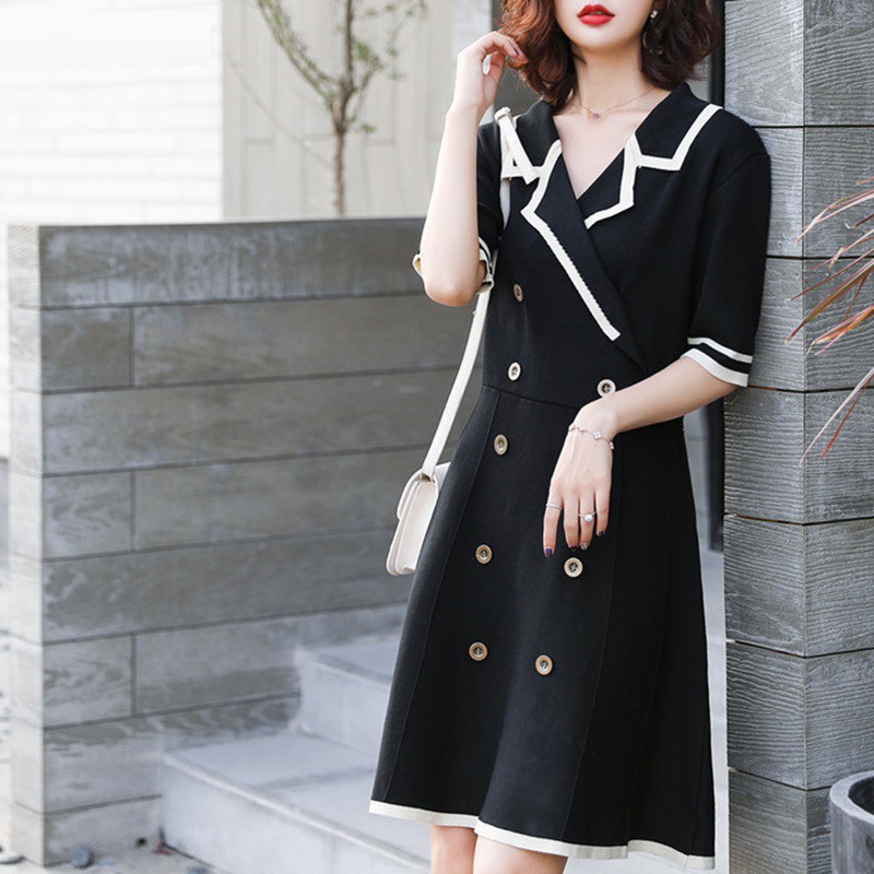 Casual Dress 2021 New Korean Retro Waist Knitted Short-Sleeved Dress ...