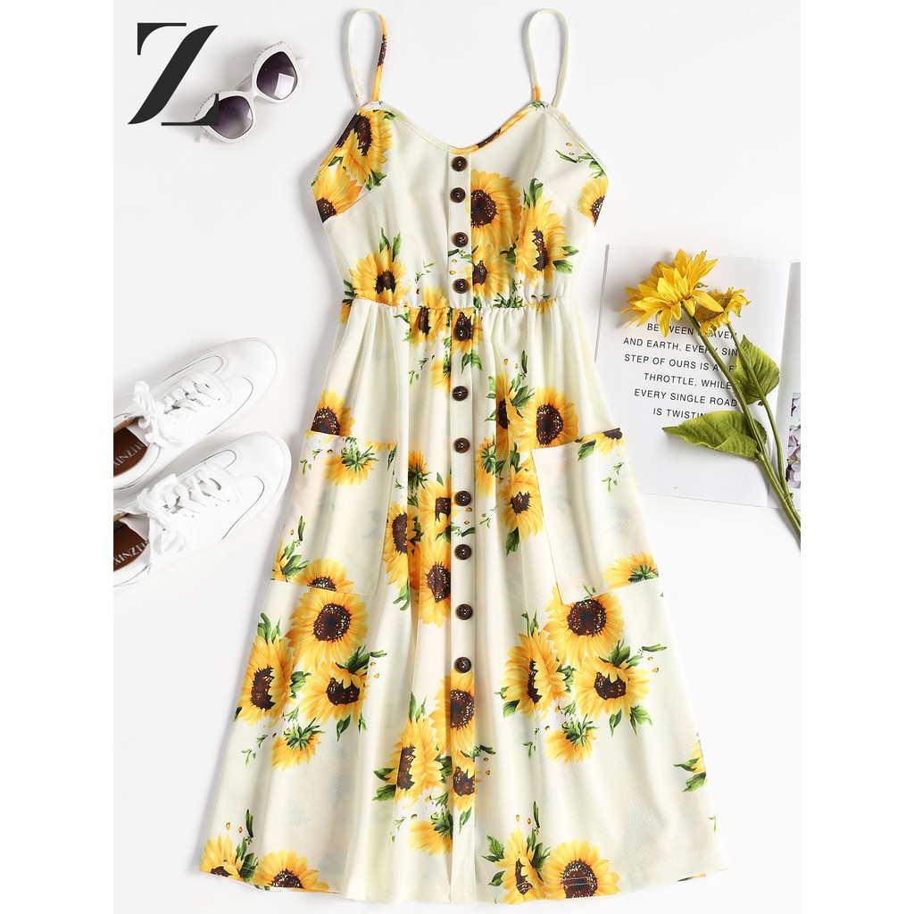 ZAFUL Sunflower Cami Midi Dress 