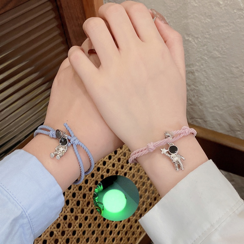 2Pcs Luminous Magnetic Couple Bracelet Friendship Trio Bracelet Creative Adjustable Charm Bracelet Jewelry Lover Gift/couple Magnetic Attract Braided Bracelet