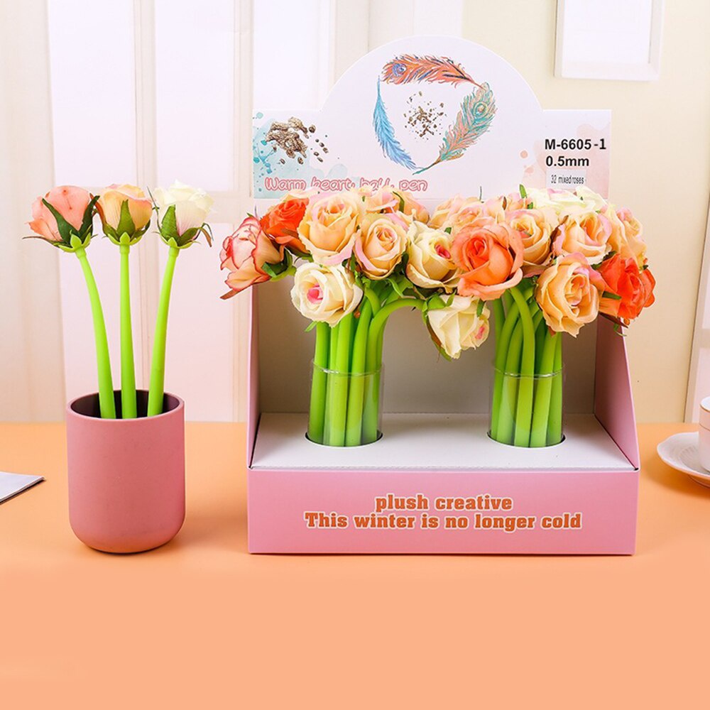 New Rose Flower Pen Creative Silicone Rose Flower Gel Pen for School