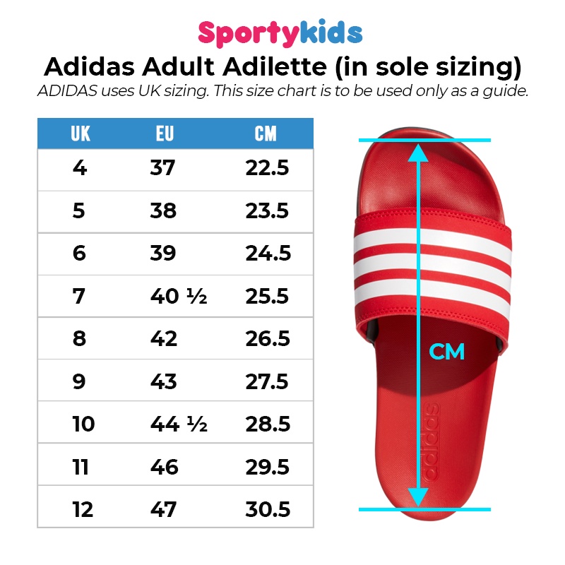 size chart adidas sandal