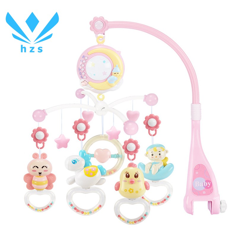 Baby Rattles Mobiles Toy Holder Crib Mobile Bed Musical Box Pink