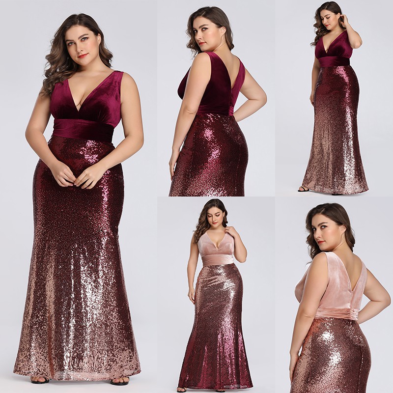  Plus  Size  Long Sequin Wedding  Formal  Gown Maxi  Dress  7767 