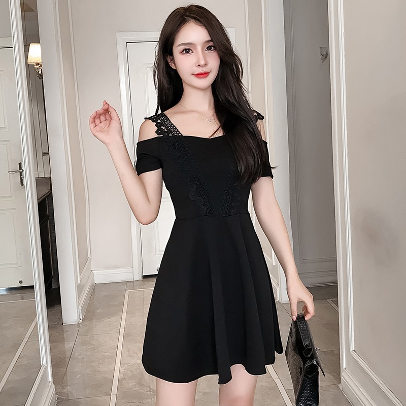black loose midi dress