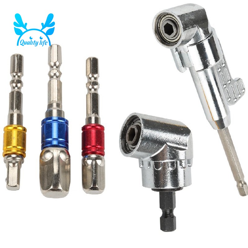 4pcs Set 1 4 3 8 1 2 Inch Right Angle Drill Adapter Shank Driver Hex Bit Kit Power Tool Air Tool Accessories Home Garden