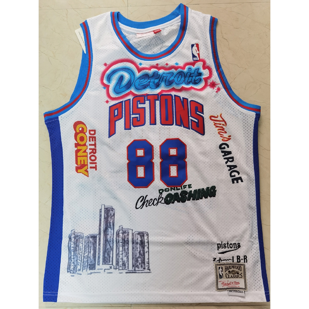 Mitchell&Ness Mens White Blue NBA Detroit Pistons Don Big Sean Jersey L  Or XL
