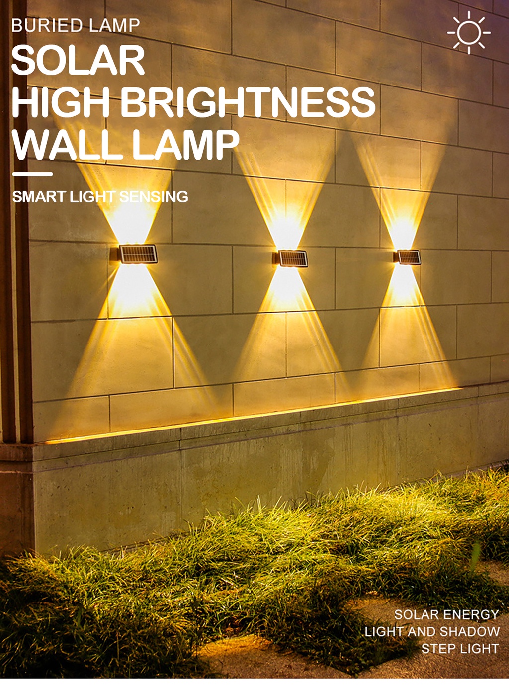 New High Brightness Solar Outdoor Wall Lamp Waterproof Wall Washer LED