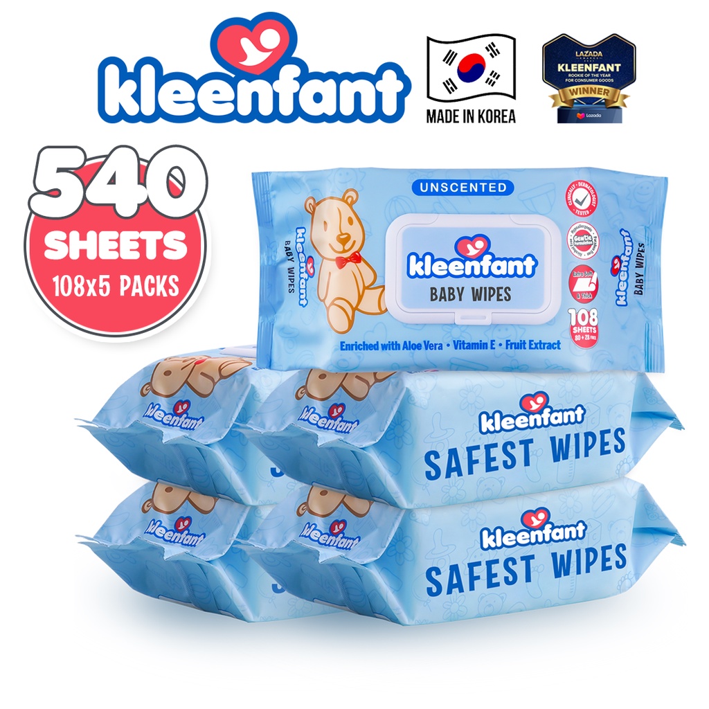 Kleenfant Unscented Baby Wipes 108 sheets Pack of 5 wet wipes for baby