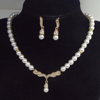 Wedding Wings Angel Faux Pearls Necklace Earrings Jewelry Set Fashion Gift set HJ008