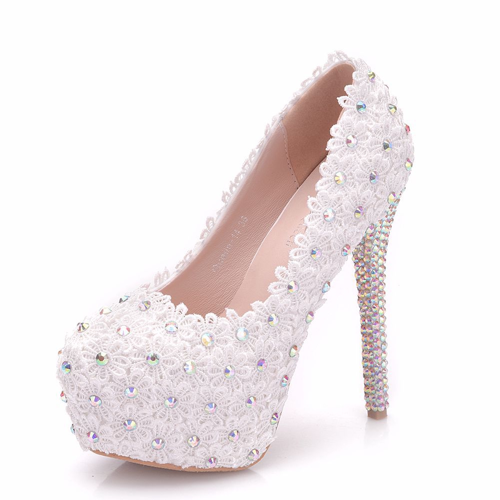 white lace court shoes