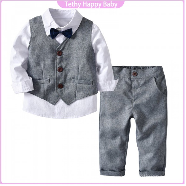 Kids Baby Boy Outfit Vest Wedding Shirt Set Gown for Kids Long Sleeve