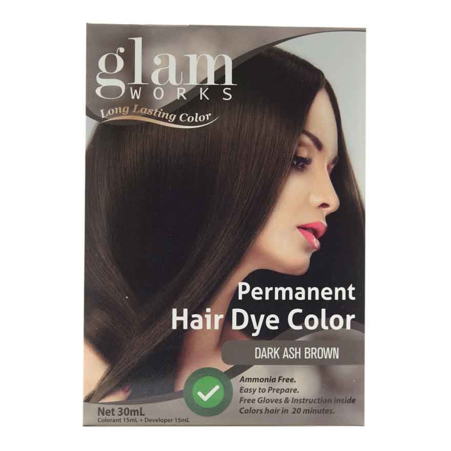 Glamworks Permanent Hair Dye Color Dark Ash Brown 30ml