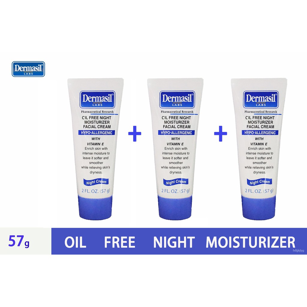 3PC Dermasil OIL FREE NIGHT MOISTURIZER FACIAL CREAM WITH VITAMIN E 57g