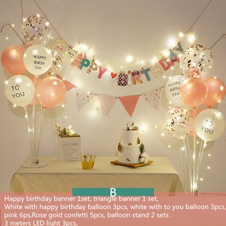 Baby boy girl Theme Birthday Party Decor Pink Navy blue rose gold LED  balloon Column stand with bunting Garland banner background decoration |  Shopee Philippines