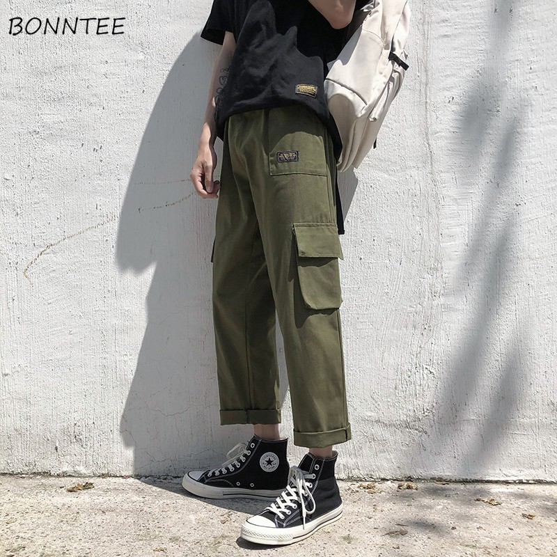 Casual Pants Men Solid Pocket Cargo Pant Wide Leg Plus Size 3XL Mens  Harajuku All-match Chic Trendy | Shopee Philippines