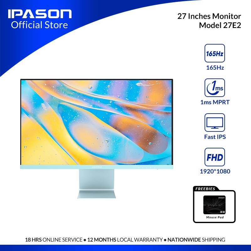 KOORUI 27E2 Portable BLUE Monitor 27 Inch Computer Gaming Monitor 27 Inch FHD 165HZ Fast IPS 1ms