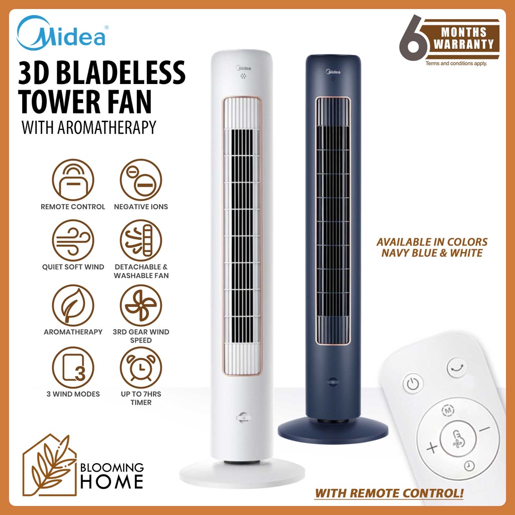 MIDEA Bladeless Tower Fan with Remote Control and Aromatherapy Electric ...