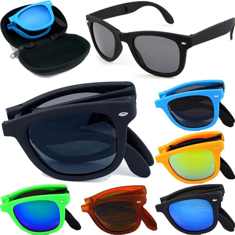 Foldable Sunglasses Folding Glasses With Case Men Women Mirrored Sun