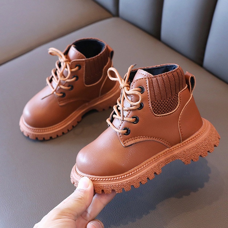 Kids Shoes Martin Boots Children's Soft-soled Non-slip Leather Surface Waterproof Zipper Shoes