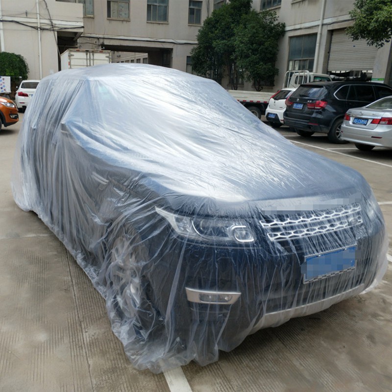 PINSHANG Disposable Car Cover Waterproof Transparent Plastic Dustproof Cover Car Rain Covers White Transparent M