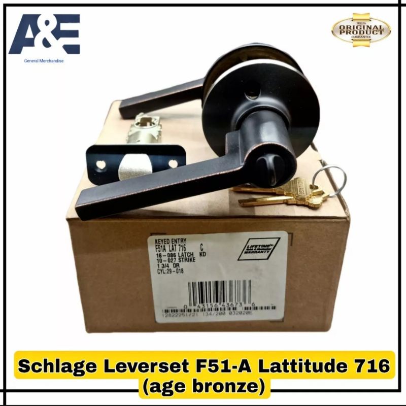 Schlage Leverset F51A Lattitude 716 (Age Bronze) Shopee Philippines
