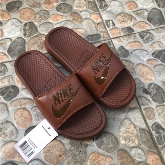 nike slippers brown