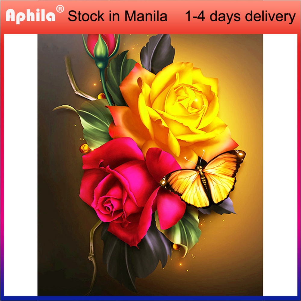 Diamond Painting Golden Rose Red Flower Full Kit Art Round Drill Bead