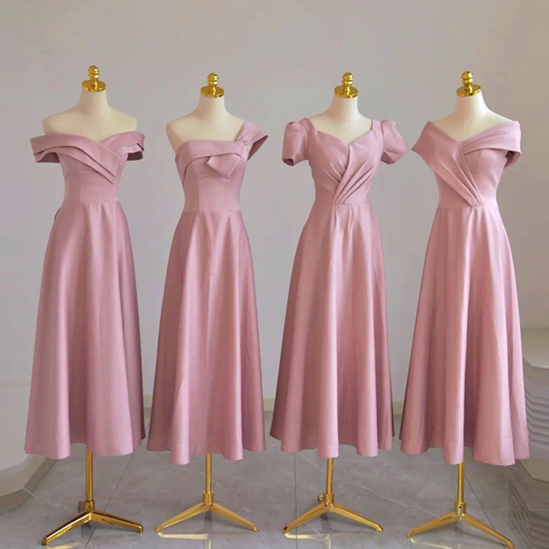 Dusty Rose Bridesmaid Dress Midi Bridesmaid Robe Satin Wedding Guest