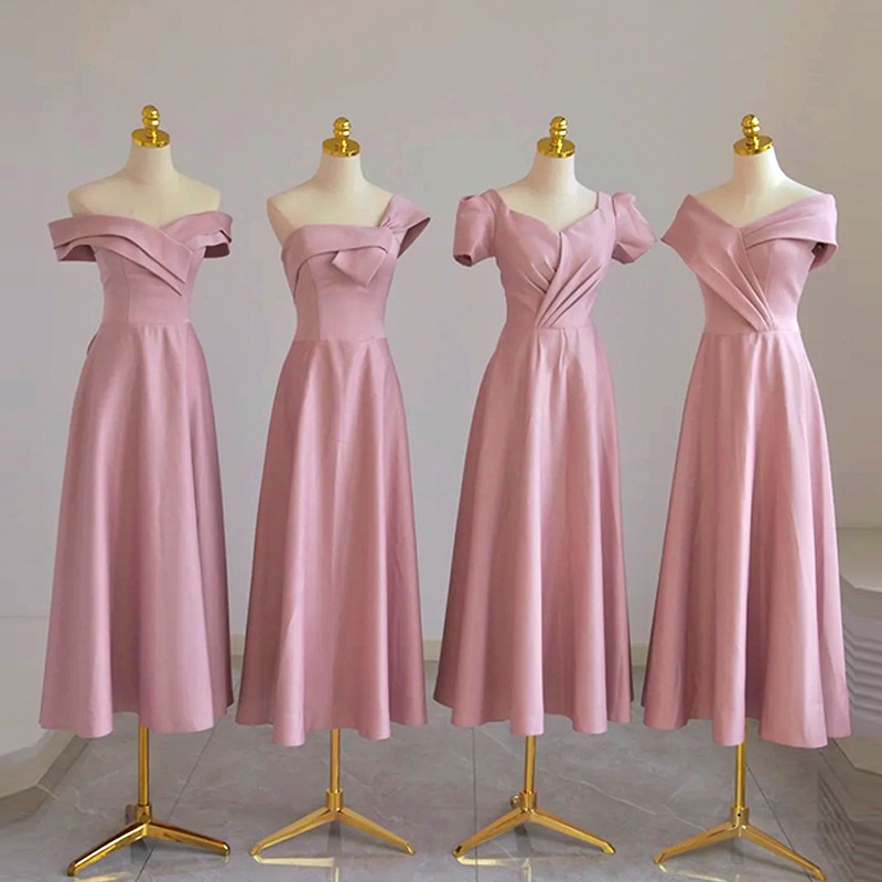 Dusty Rose Bridesmaid Dress Midi Bridesmaid Robe Satin Wedding Guest Dress Maxi Sister Evening 0903