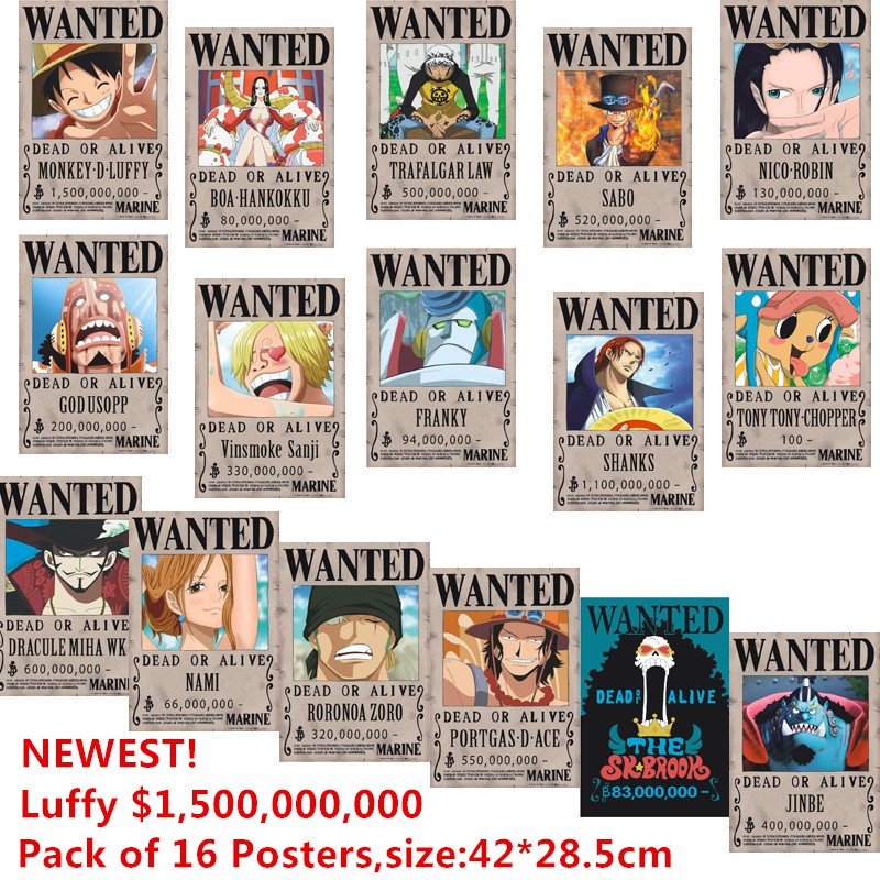 Anime One Piece Wanted Posters One Piece Luffy Ace Jinbe Nami Chopper Robin Zoro Sanji Usopp Franky Poster Toys Gift Shopee Philippines